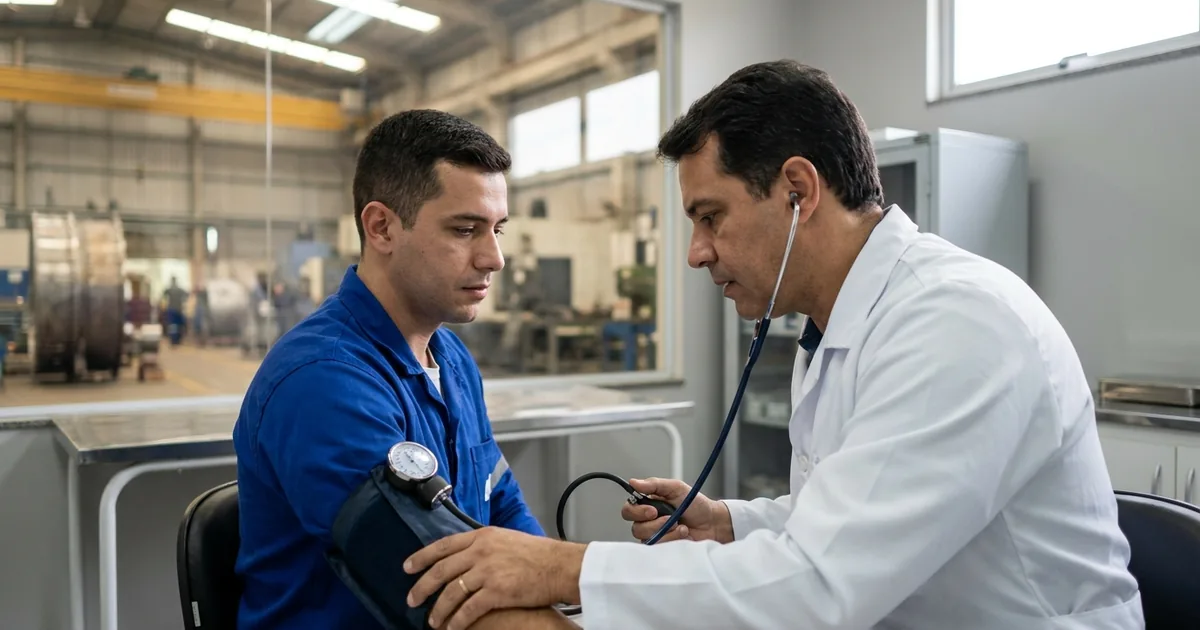Médico do trabalho PJ revisando contrato de prestação de serviços com empresa contratante