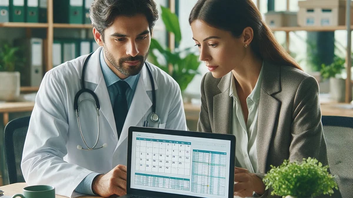 Médico e contadora conferindo no notebook o prazo de opção pelo Simples Nacional para 2027